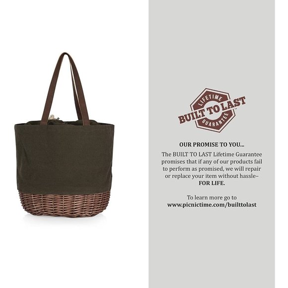 PICNIC TIME-Coronado Canvas and Willow Basket Tote-Picnic Tote Bag-Beach Tote - Picture 5 of 5